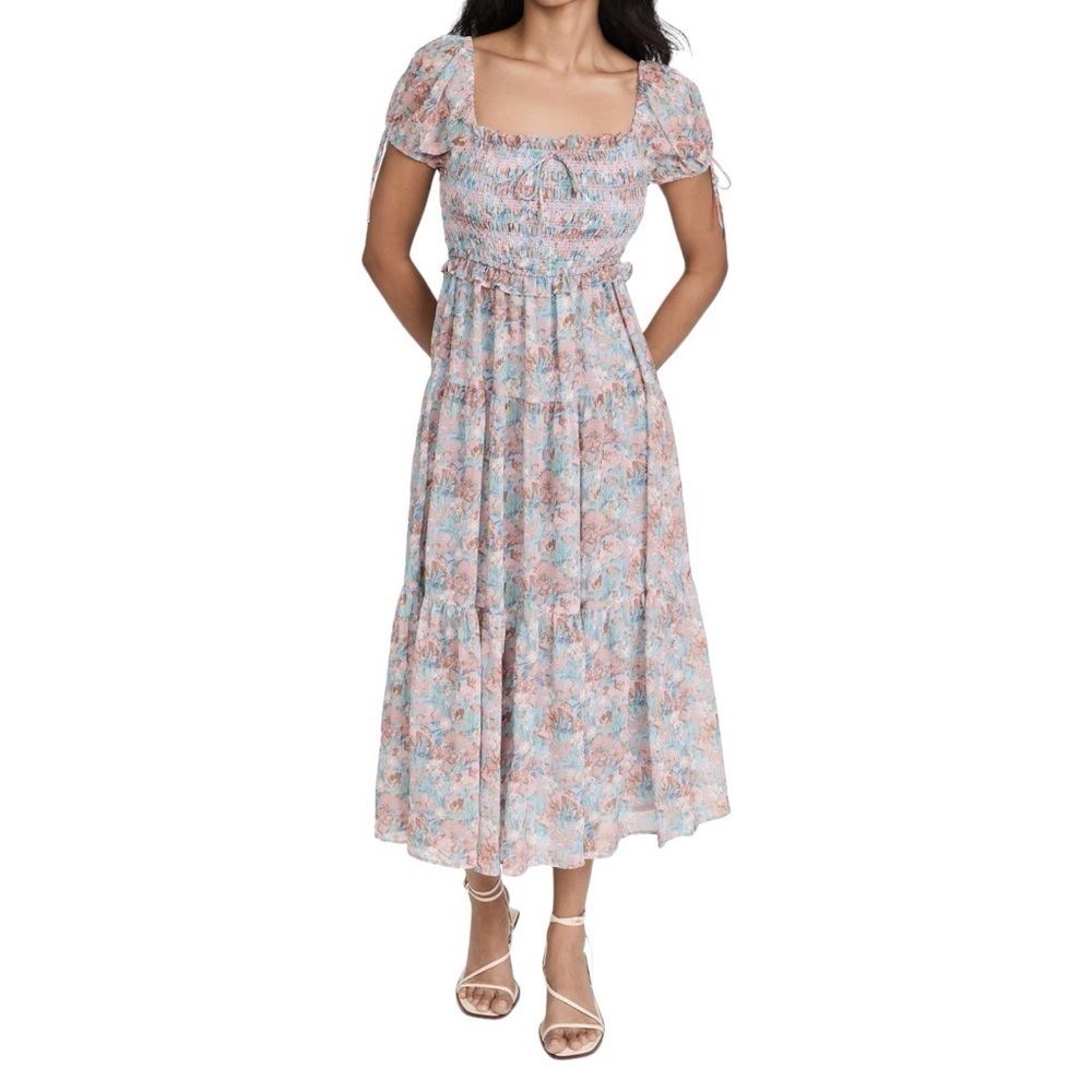 En Saison Blue / Pink Adelina Floral Smocked Midi Dress Women’s US S